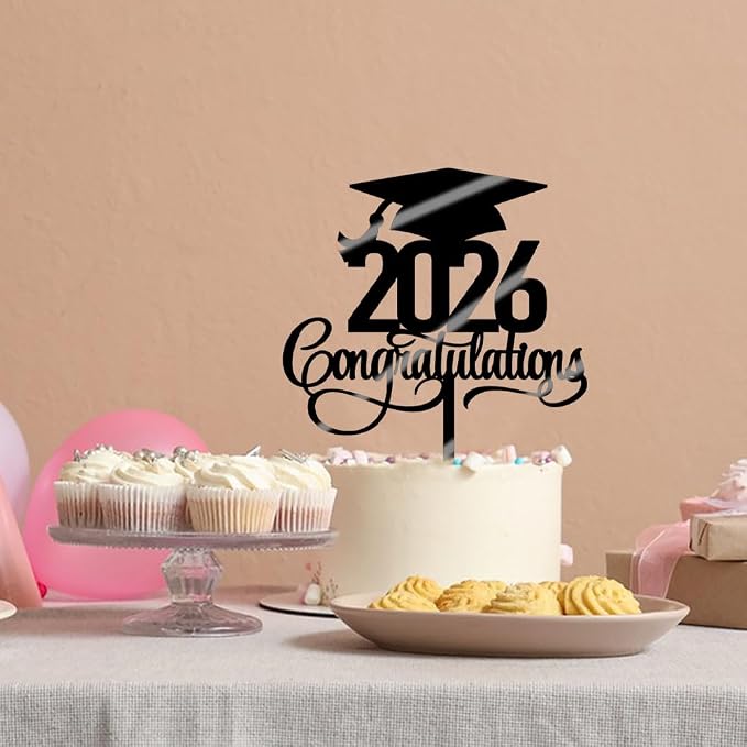 Acrylic 2026 Congratulations Graduation Cake Topper,Congrats Grad Cake Decor - 2026 High School/College/Senior Graduation Party Decorations Supplies(2026Congratulations Acrylic black)