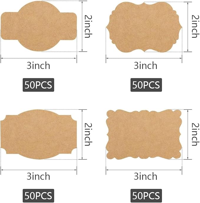 SallyFashion 200 Pcs Kraft Labels Stickers, 3x2 Inch Gift Tags Self Adhesive Writable, Canning Labels for Mason Jars, Name Tags for Wedding Party Handmade Supplies