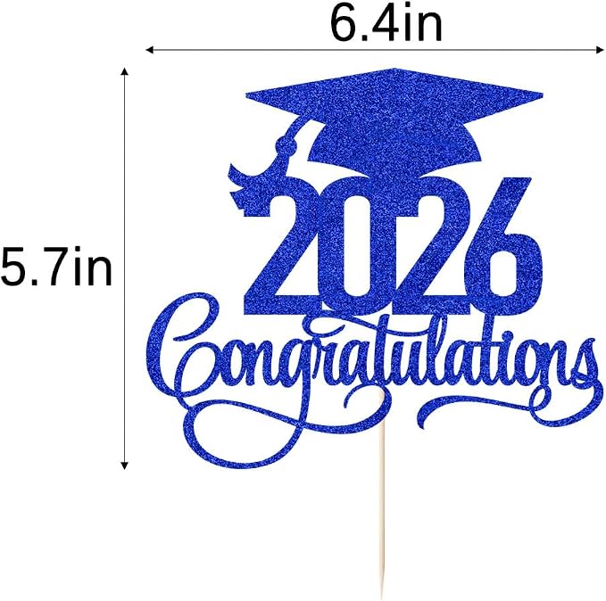 Glitter 2026 Congratulations Graduation Cake Topper,Congrats Grad Cake Decor - 2026 High School/College/Senior Graduation Party Decorations Supplies (2026Congratulations Dark blue.)