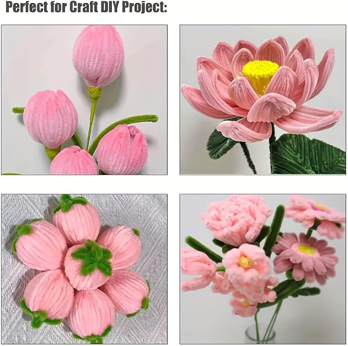 AHAMETON 620Pcs Pastel Pink Pipe Cleaner Flower Kit, 6 Colors Bulk Pipe Cleaners Craft Supplies with Wires, Stamens, Ribbon, Tapes, Card, DIY Flower Making for Gifts Home Decor, Party & School Crafts