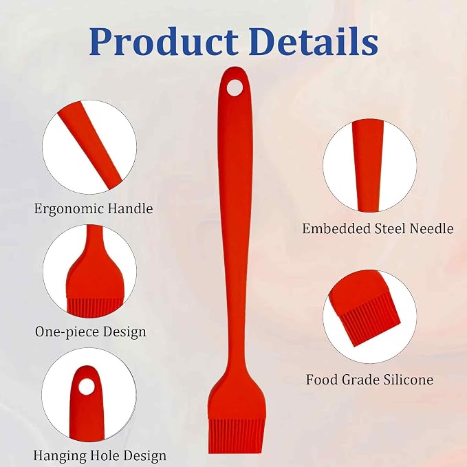 4PCS Heat Resistant Silicone Basting Brushes Cooking Brush, BPA Free Pastry Brush with Soft Bristles for Oil Butter Sauce BBQ Grill Kitchen Baking Dishwasher Safe(Red)