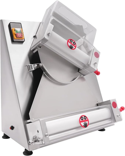 Pizza Dough Roller Sheeter, 4-12 inches Automatic Stainless Steel Pizza Press, 370W Adjustable Thickness Commercial Electric Stainless Steel Dough Press Machine for Making Various Types of Dough