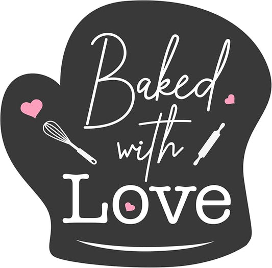 easykart labels 300 Baked with Love Stickers in Sheets, Dark Grey Color in Hand Gloves Die Cut Design | 2" x 2" Inch Size Highly Recommended for All Bakeries and Baked Products ..