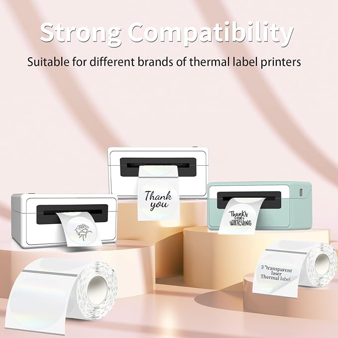 3''Transparent Laser Thermal Label,Round Self-Adhesive Direct Thermal Label,Thermal Stickers for DIY Logo Design,Name Tag(200/Roll