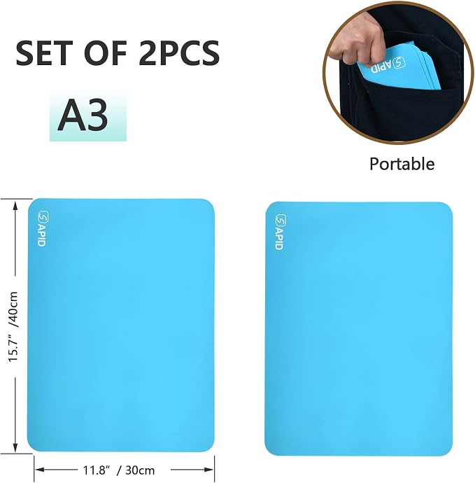 Sapid 2Pcs Thick Silicone Mat for Crafts, Nonstick Silicon Sheet for Epoxy Resin, Jewelry Mold Casting, Art Painting Mats, Food Grade Pastry Mat, Heat- Resistance Placemats (15.7"×11.8", Blue)