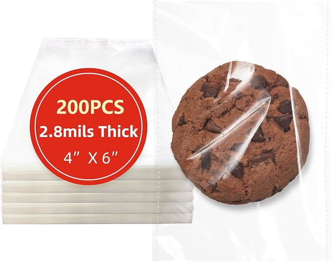 DTmasao 4x6 Inches 200 Pcs Clear Self Sealing Cellophane Bags Cookie Bags Resealable Cellophane Bag for Packaging Cookies,Gifts,Favors, Products,Candy for Packaging 200Pieces 4"x6"