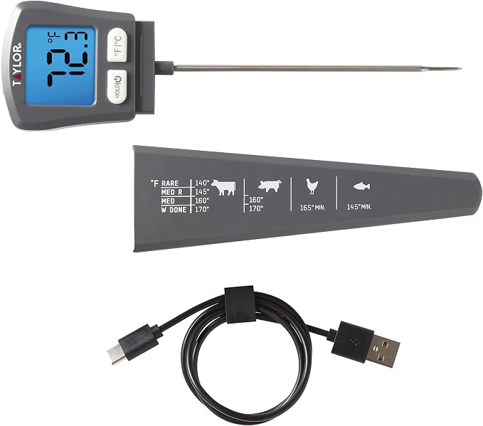 Taylor USB Rechargeable Digital Instant Read Food Thermometer, Gray
