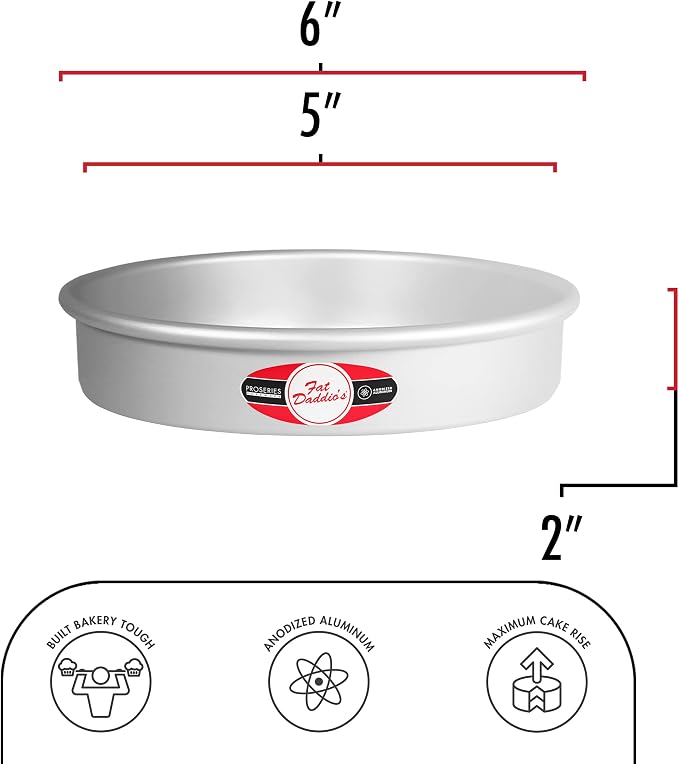 Fat Daddio's Anodized Aluminum Round Cake Pans, 2 Piece Set, 5 x 2 Inch