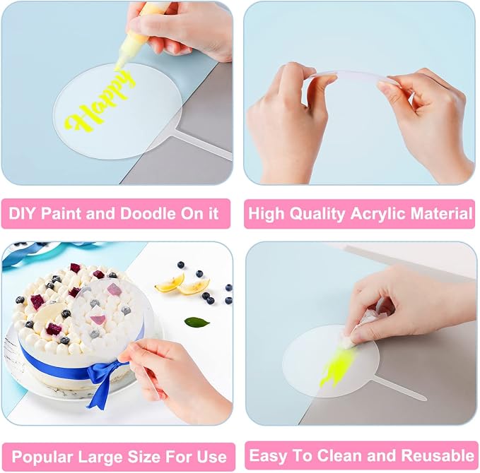 Clear Acrylic Cake Toppers 15 PCS, Blank Acrylic Cake Topper Round DIY Birthday Cake Toppers Personalized Cake Cupcake Toppers Blanks for Wedding Engagement Anniversary Birthday Graduation