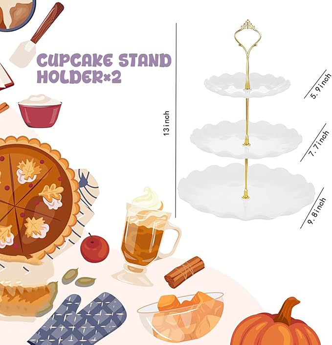 5 Pcs Cake Stand Set with 2 Tier Holders & 3 Appetizer Trays for Party | Food safe PP material,Easy to assemble,suitable for various events,weddings, birthday parties, Christmas parties, etc