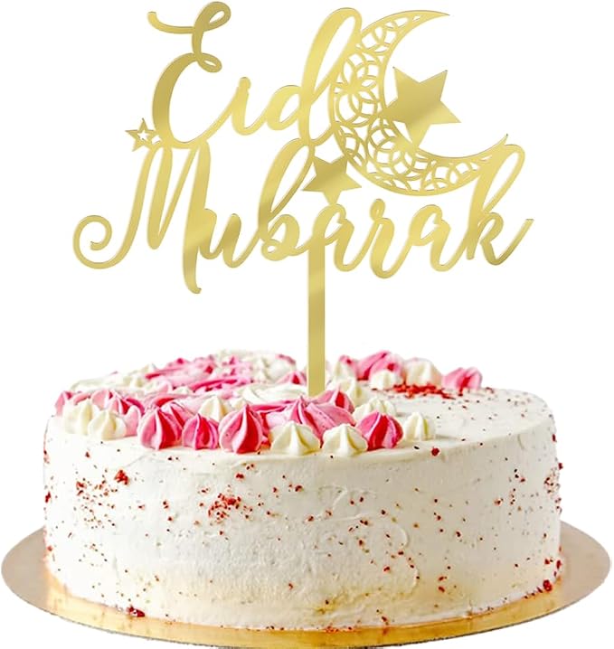 Acrylic gold Eid mubarak Cake Topper, Muslim Islam Eid Festival Party Decorations - Wedding/Baby Shower/Birthday Party Decorations