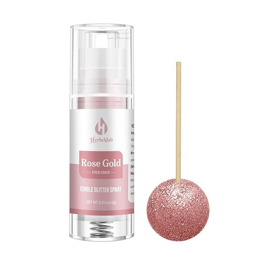 Rose Gold Edible Glitter Spray – Herbeklab 10g Food Grade Edible Shimmer Spray for Cakes, Cookies, Chocolate, Strawberries, Drinks and Cocktails– Upgraded Bottle Design