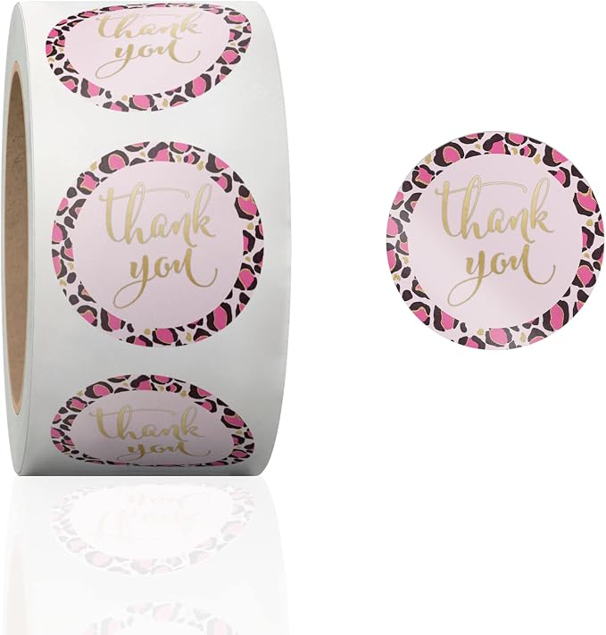 Pro Supply Global Pink Leopard Perforated Roll Stickers – 1.5 Inch Round 500 Count – A Decorative Thank You Labels for Packaging, Party Supplies, Wrapping, Envelopes, Boutiques, and Event Decorations