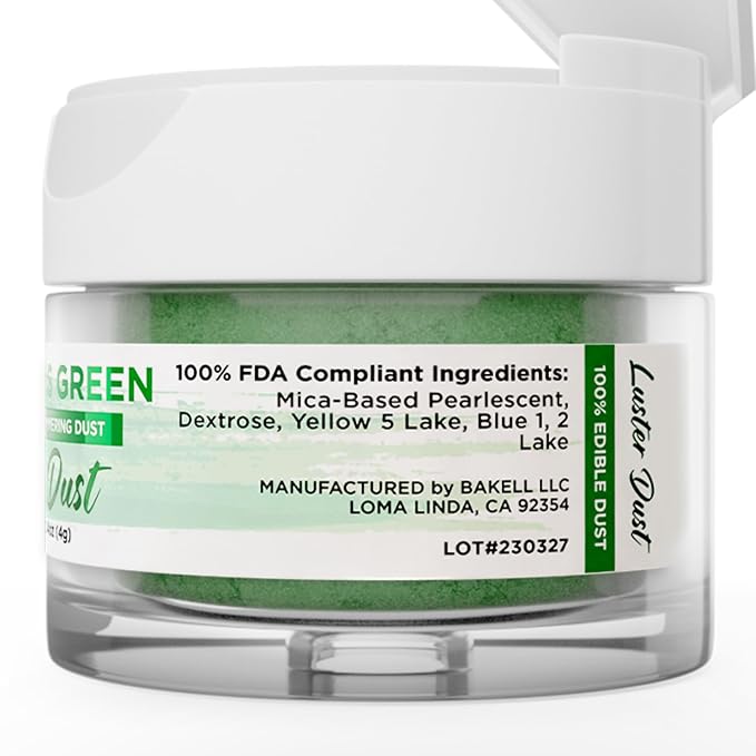 Luster Dust - Christmas Green (4g 1x Jar) | Edible Vegan Dust & Paint for Cake Decorating, Ice Cream, Desserts, Cocktails and Beverages by Bakell