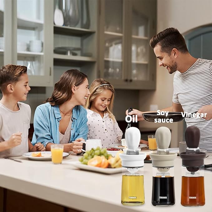 Oil Dispenser with Brush - Glass Olive Oil Dispenser Bottle with Silicone Basting Brush for Kitchen Cooking Vinegar Frying Baking, T-OB21S, Black