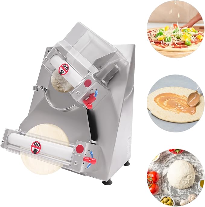 Commercial Dough Roller Sheeter for 4-12in Pizza, 370W 110V Automatic Electric Pizza Dough Roller Machine Pasta Maker Equipment for Bread Marzipan and Puff Pastry, Dough Weight: 50-500g/ 0.11-1.1 lbs