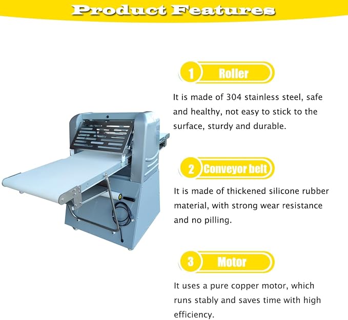 Commercial Electric Dough Sheeter 0.04-1.97in Adjustable Thickness Reversible Roller Dough Press Machine for Pizza Shop Bakery Restaurant