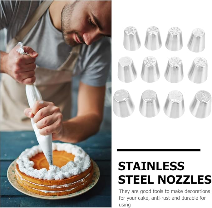 Yardwe 12Pcs Christmas Russian Piping Tips Set, Flower Frosting Nozzles Icing Tips for Cake Cookie Cupcake