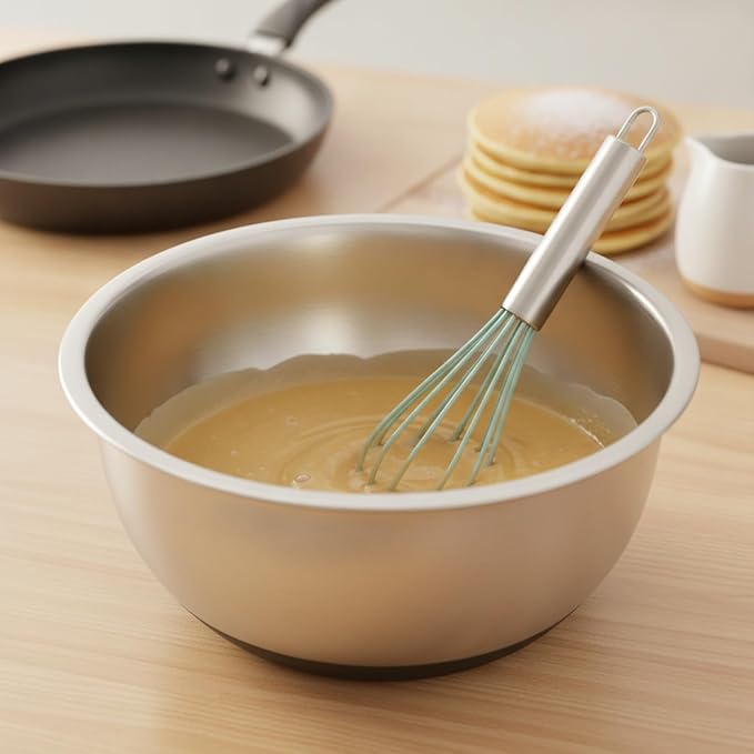 Silicone Coated Whisk, Stainless Steel Wire Balloon Whisk for Non-Stick Cookware, Mixing Tool for Eggs Batters and Sauces (1 PC)