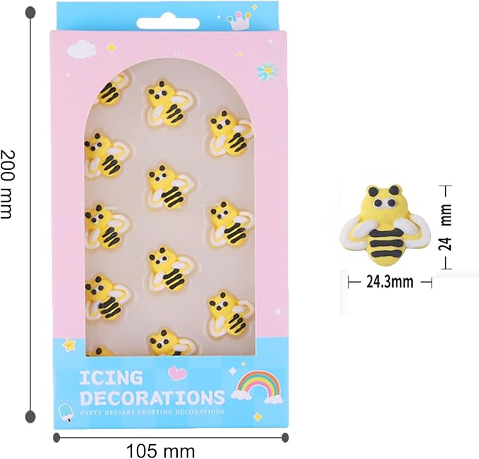 Edible 12 pieces Bee cake decorations, Bees cupcake toppers, perfect Icing Cookies decro for Valentine's Day Birthday Halloween Thanksgiving Christmas party Team Dinner