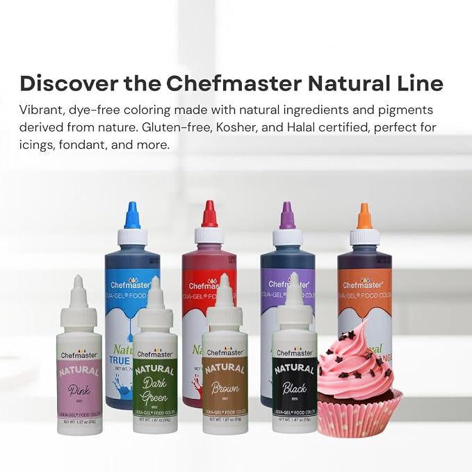Chefmaster Black Natural Food Coloring | Plant-Based Dye for Icing, Fondant, Mousse, Pudding | Decorating Non-Bake Desserts | Easy-to-Use | Manufactured in the USA | 7 oz
