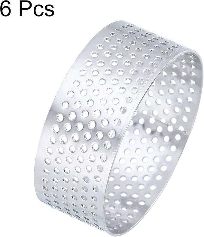 HARFINGTON 6Pcs Stainless Steel Tarts Rings 2" Perforated Metal Circle Baking Dessert Mousse Round Cake Ring Non Stick for Home Kitchen Food Cheese Making Tool