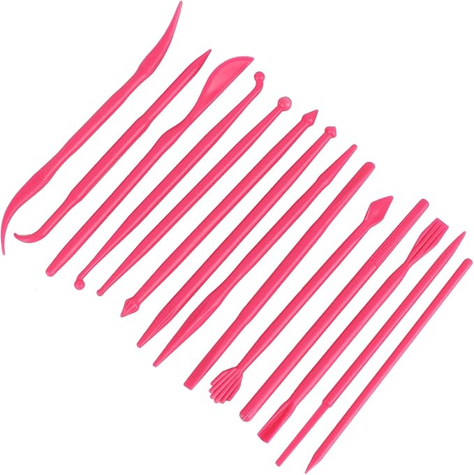 Culnflun Plastic Clay Sculpting Set Polymer Modeling Tools 14Pcs DIY Pottery Shaper Hand Tool Kit for Soft Clay Fondant Cake Art Craft Pink Rose Red Yellow 4.7in (Rose Red)