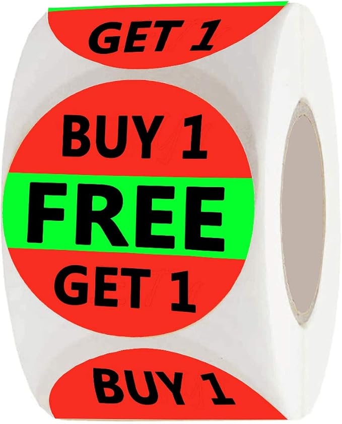 Buy One Get One Sale Retail Pricing Labels/Stickers, 1.5 inch Grocery Store Food Labels for Grocery Stores,Supermarkets,Delis,Bakeries,Convenience Stores (500Pcs)