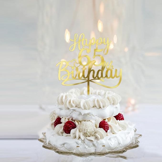 Sleyberoy Acrylic Happy 65th Birthday Cake Topper- Hello 65,Cheers to 65 Years,65th Anniversary/Birthday Party、 men and women Happy Sixty-five Birthday Selected cake decoration(65th)