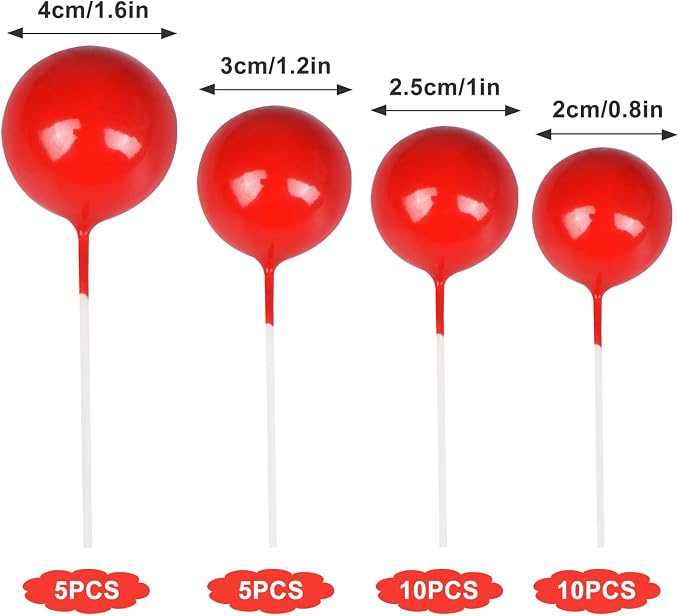 30 PCS Balls Cake Topper DIY Cake Insert Toppers Ball Cake Picks Cupcake Topper for Birthday Party Baby Shower Wedding Cake Decoration（Red）…