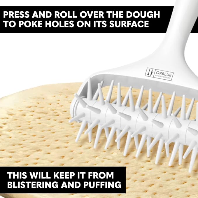 Orblue Pizza Dough Docker, Pastry Roller with Spikes Pizza Docking Tool for Home & Commercial Kitchen - Pizza Making Accessories that Prevent Dough from Blistering Light Gray