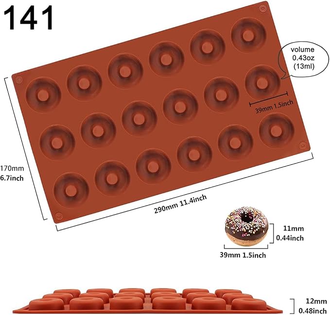 Funshowcase Mini Donut Silicone Mold 18 Cavity 12x7x0.4''