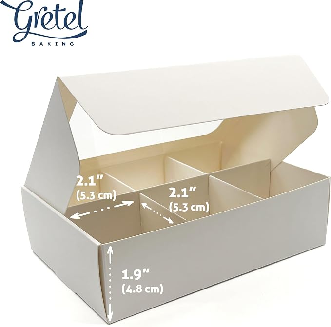 Treat Boxes - 20 ct 6.5 x 4.5 x 2 in Bakery Boxes with Windows and Dividers for Candy, Cookies, Cupcakes, or Bakery Desserts - Chocolate, Treats, and Baked Goods Packaging for Gifting