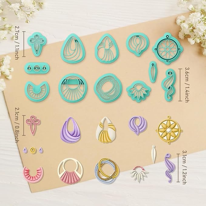 ORIGACH 12 Pcs Boho Knot Macrame Clay Cutters, Polymer Clay Cutters, Dream Catcher Design Clay Cutters for Polymer Clay Jewelry Earrings with a Clear Storage Box