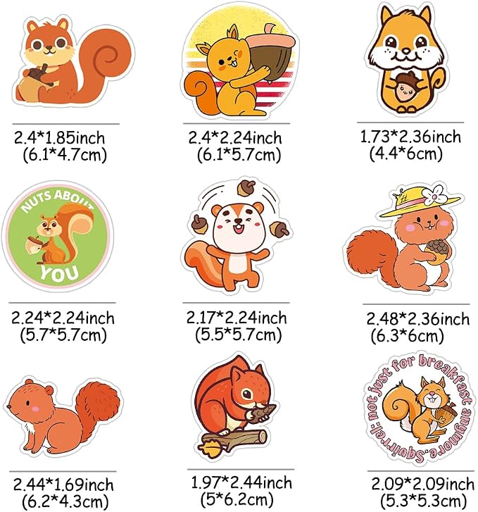 50 Pcs Squirrel Stickers for Water Bottles, Waterproof Vinyl Cute Animals Stickers for Scrapbook, Decorative Decals for Laptops, Fun Stickers for Boys, Girls