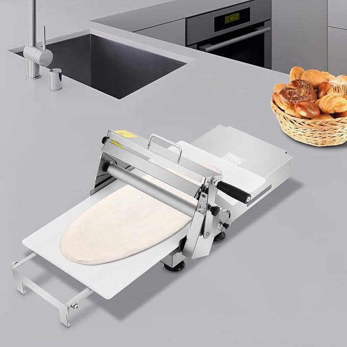 DYRABREST Manual Dough Sheeter, Adjustable Thickness Pasta Machine with Stainless Steel, Commercial & Home Use for Croissant Pastry, Silver