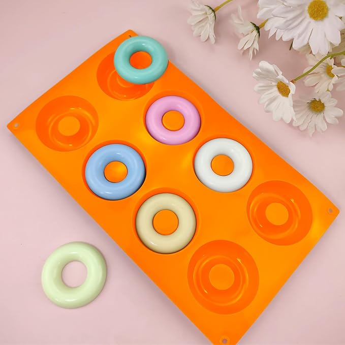 2er Pack Silicone Donut Mold - Non-Stick Silicone Doughnut Pan DIY Chocolate Baking Cookie Molds, Heat Resistant, Make Donut Cake Biscuit Bagels, BPA Free Dishwasher Safe (orange, 8 Cavities)