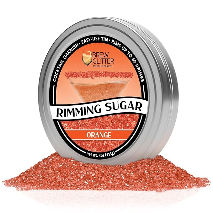 Brew Glitter - Orange Rimming Sugar (4oz, 1x Bar Tin) Cocktail Garnish for Mixed Drinks & Refreshments