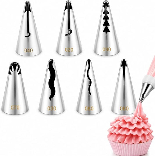 7 Pcs Pleated Skirt Piping Tips, Stainless Steel | Russian Nozzles Tips Piping, For Pastry Fondant Cookie And Birthday Cake DIY Cream Baking Tools