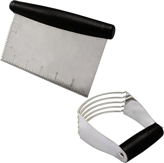 Stainless Steel Bench Scraper and Pastry Blender Cutter Set,Multipurpose Kitchen Baking Essential Tool with Comfortable Grip Handle for Baking/Nut Pie Dough Processing(Black)