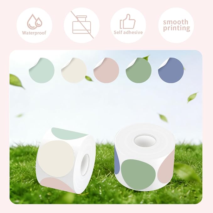 500 Labels/Roll 2" Morandi Round Thermal Labels, Waterproof Circle Blank Thermal Sticker Compatible with Direct Thermal Label Printers for DIY Logo Designs, Thank You, Small Business