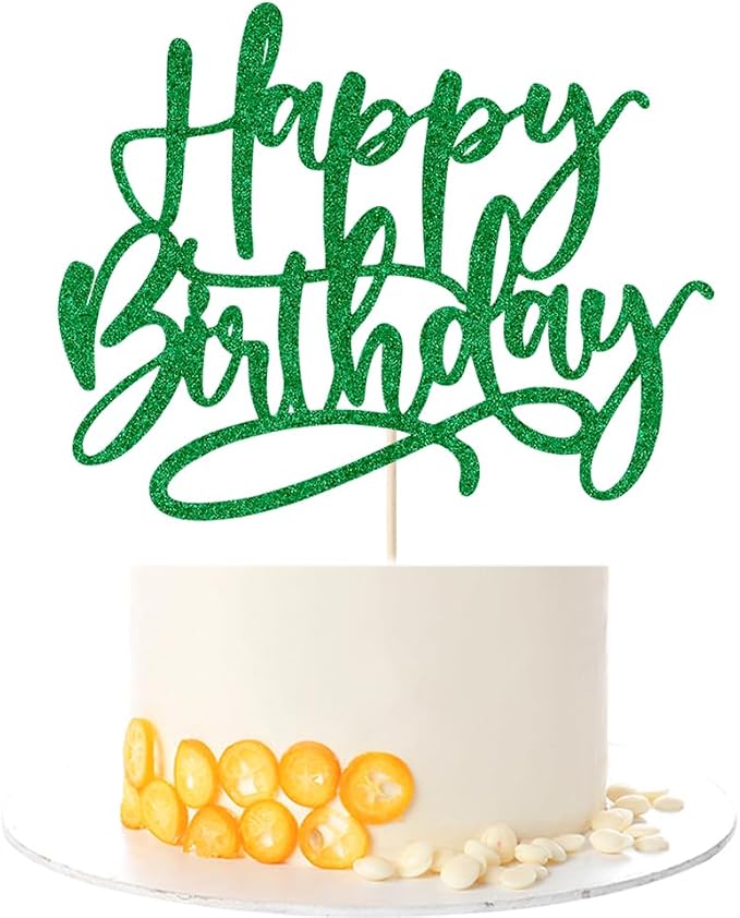 Kaoenla Happy Birthday Cake Topper, green Glitter For Anniversary & Birthday Cake Decoration