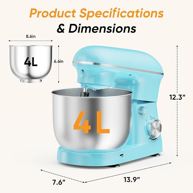 NEWBULIG Stand Mixer, Kitchen Aid Mixers Alternative, 300W 4.2Qt 10-Speed Electric Standing Mixer with Dough Hook, Whisk, Beater & Multi-Cover for Baking, Cakes and Home Cooking Needs