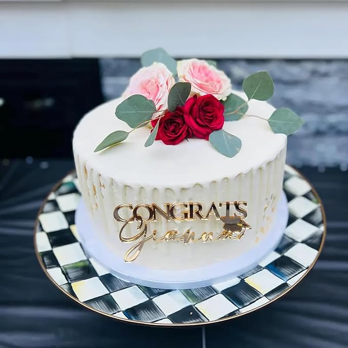 Acrylic Gold Congrats Cake Topper,Graduation Cake Topper,Grad Cap Cake Décor for Congrats Cake Toppers Congrats Grad Party Cake Decoration