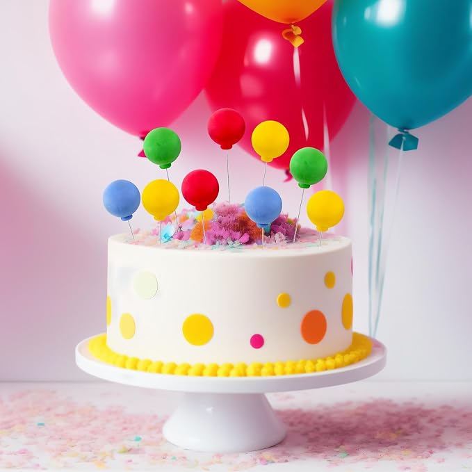 Sieral 40 Pcs Mini Balloon Cake Toppers Colorful Rainbow Topper Round Clay Balls Cupcake Toppers for Birthday Baby Shower Wedding Party Decorations(Classic Color,Clay)