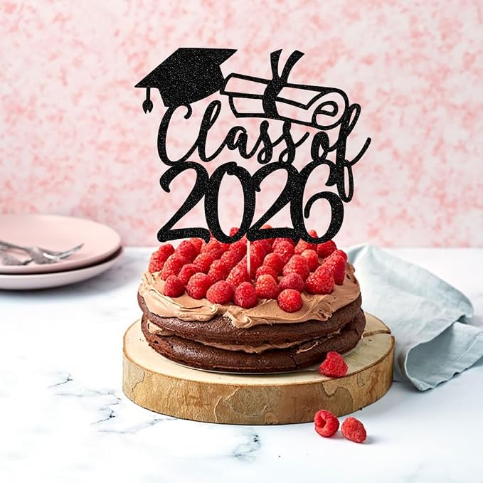 Gold Class of 2026 Congrats Grad Cake Topper Glitter Graduation Party Supplies - High School College Graduates -College Graduate Cake Topper Decorations (Class of 2026 black)