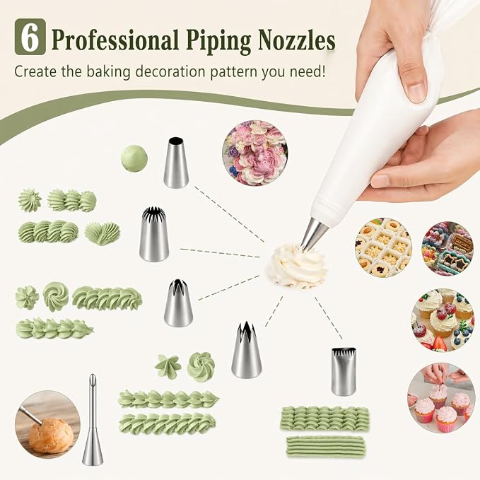 9 PCS Professional Cake Decorating Supplies Kit - Reusable Silicone Pastry Bags and Stainless Steel Icing Piping Tips Set with Couplers and Scrapers, Baking Frosting Tools for Cupcakes, Cookies