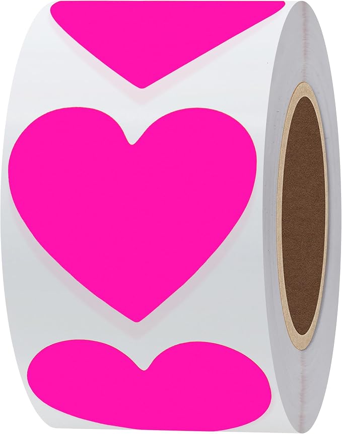 Hybsk 500pcs Heart Shaped Stickers 1.5 inch Labels for Party Decorations Envelopes (Fluorescent Pink)