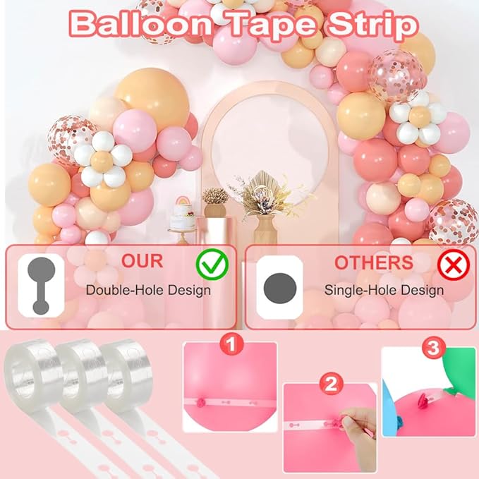 38-in-1 Balloon Arch Garland Kit, 6 Rolls 98ft Tape Strips, 6 Rolls 600 Glue Dots, 20 Flower Clips, 4 Ribbons and 2 Tie Tools for Birthday Wedding Party Decoration