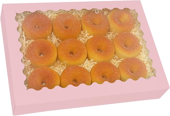 qiqee Auto-pop Up Pink Cookie Box with Window 14x10x2.5 Inch 24Pcs Bakery Pastry Macaron Bakery Box For Packaging